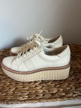 Dolce Vita Cream Platform Lace-Up Sneakers with Tan Trim